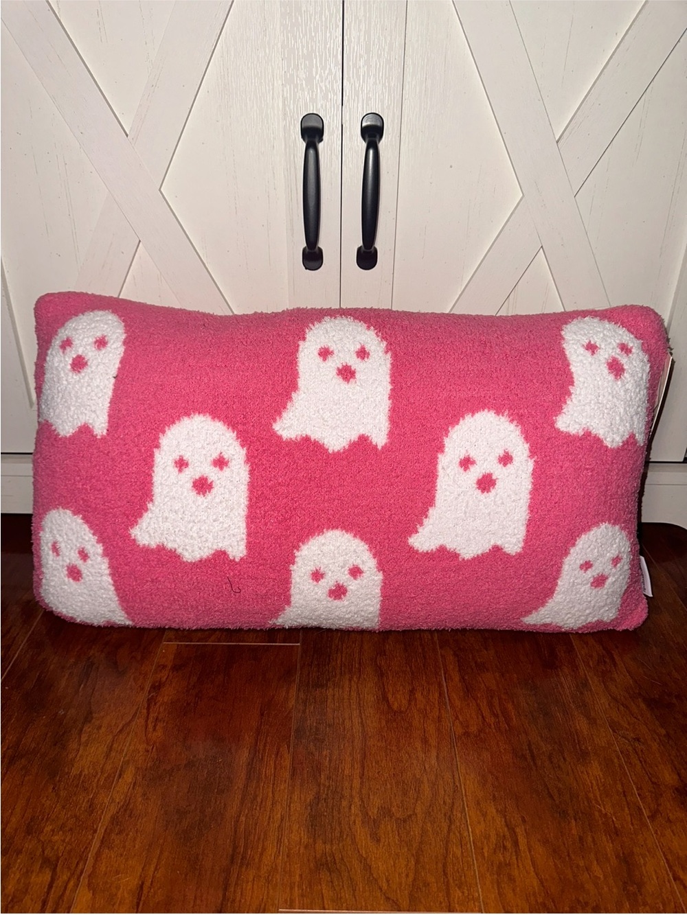 Cupcakes & Cashmere Pink and White Ghost Pattern Halloween Decorative Pillow